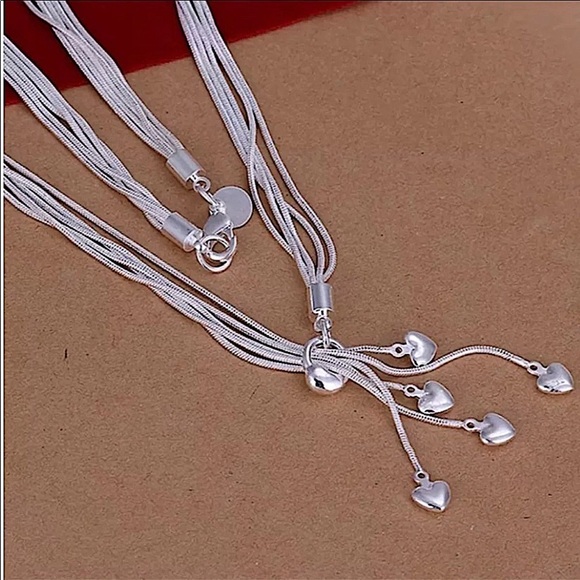 Heart Tassel Sterling Silver Charm Necklace - Picture 2 of 5